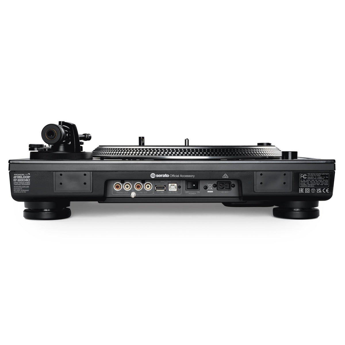 Reloop RP-8000 MK2 turntable with professional controls and sleek black finish, designed for DJing and mixing.