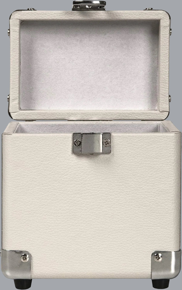 White sand mini record carrier case by Rectangle Triangle for storing three 3-inch vinyl albums, durable storage for vinyl records.