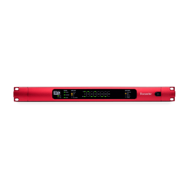 Focusrite Pro RedNet D16R MkII 16x16 AES3 I/O Dante audio interface with front level controls.