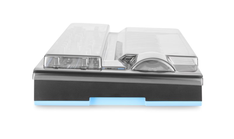 Decksaver Novation Bass Station 2 synthesizer cover, clear protective plastic case for safeguarding the keyboard from dust and damage.