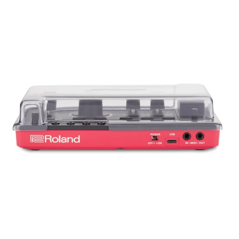 Decksaver cover for Roland AIRA Compact E-4 synthesizer, clear protective plastic case with precise fit and durable design.