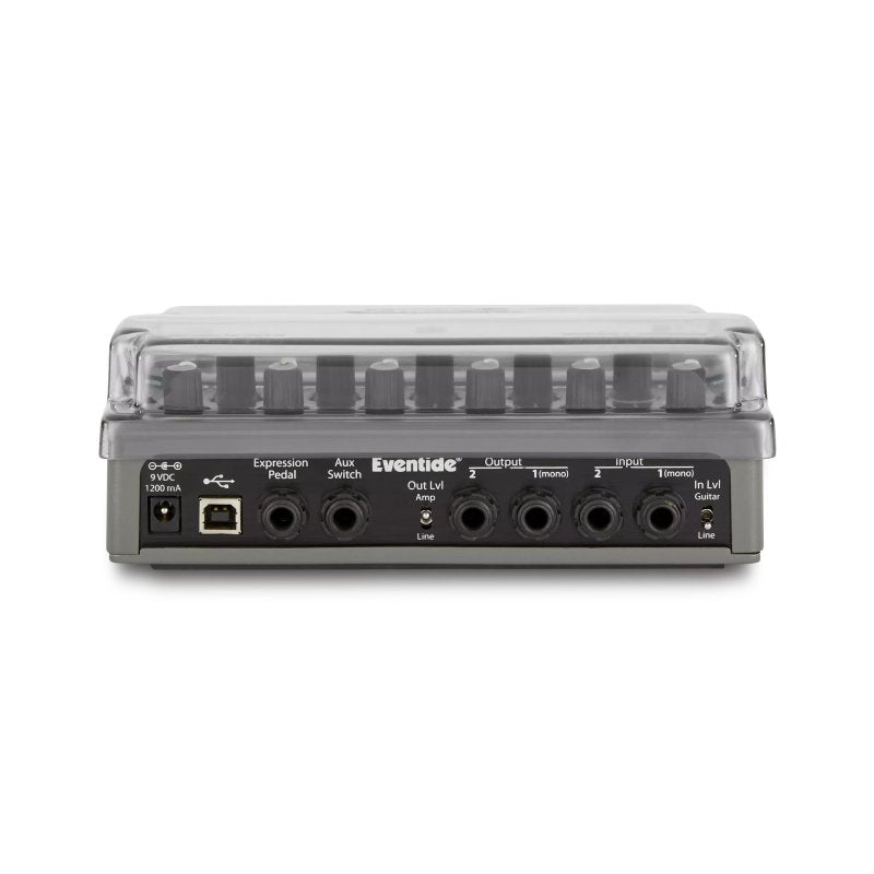 Decksaver effect pedal cover for Eventide 3-Switch pedal, showing clear protective plastic with branded labeling.