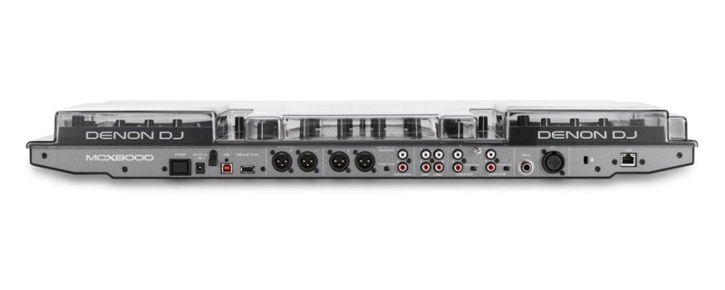 Decksaver DJ controller cover for Denon DJ MCX8000, durable protective case for DJ equipment, transparent plastic material.