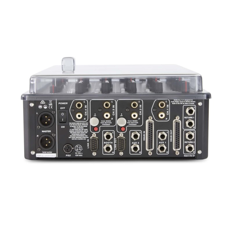 Decksaver cover for Playdifferently Model 1.4 DJ mixer, clear protective plastic case fitting the device securely.
