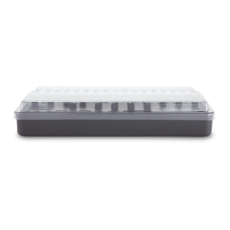 Decksaver cover for Sonicware Liven synthesizer, clear protective plastic case with precise fit and branding, designed for safe storage.