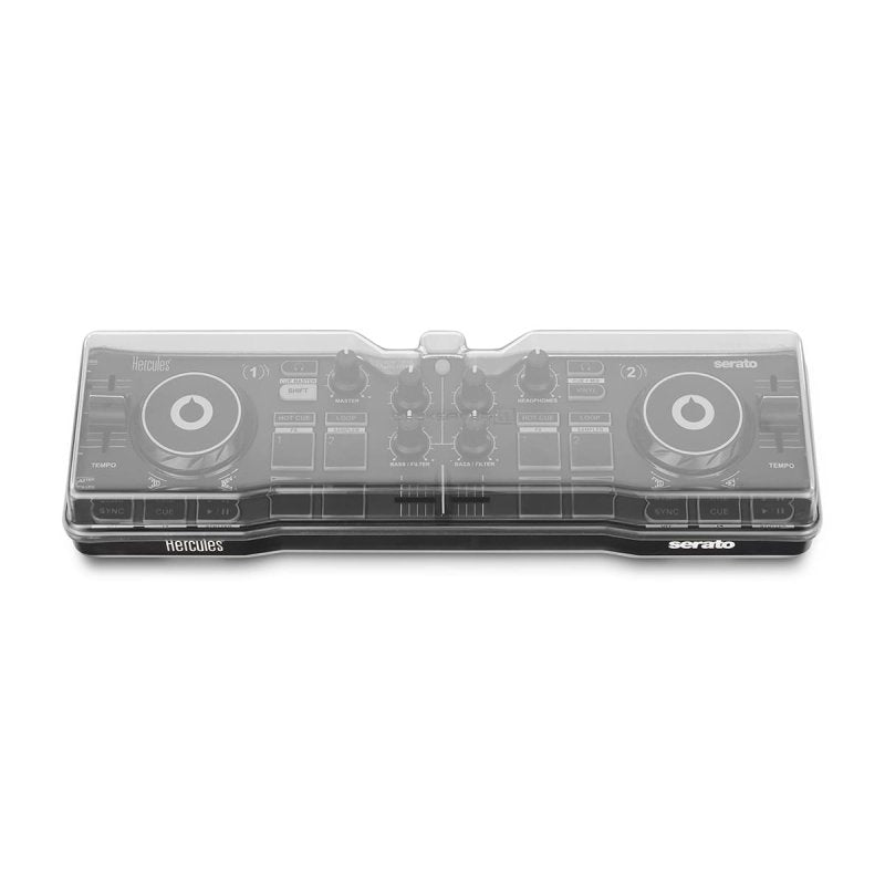 Decksaver cover for Hercules DJControl Starlight DJ controller, black protective plastic case with branding details.
