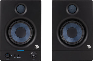 Pair of PreSonus Eris 4.5-inch active media reference monitors with Bluetooth for accurate sound reproduction and wireless connectivity.