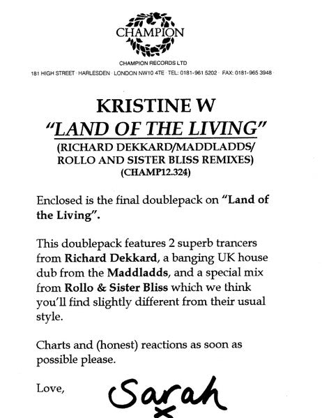 Land Of The Living Kristine W