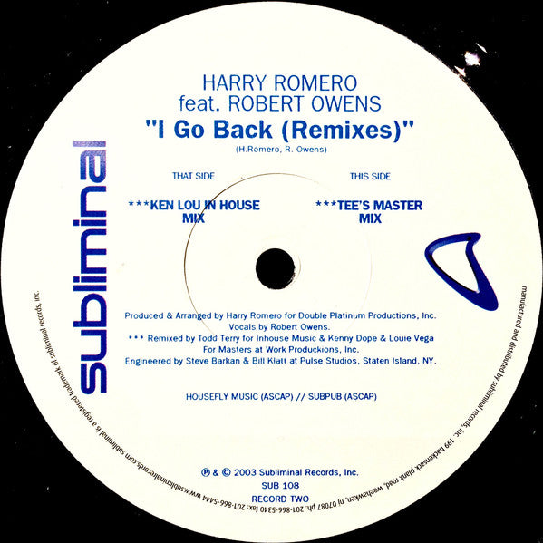 I Go Back : The Remixes Harry "Choo Choo" Romero,Robert Owens