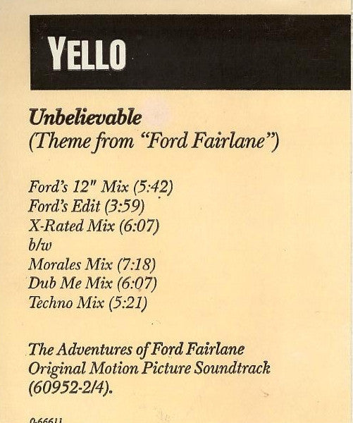 Unbelievable (Theme From "Ford Fairlane") Yello