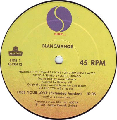 Lose Your Love / Ave Maria Blancmange,West India Company