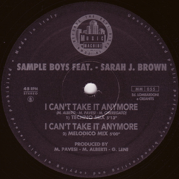 I Can't Take It Anymore The Sample Boys,Sarah J. Brown