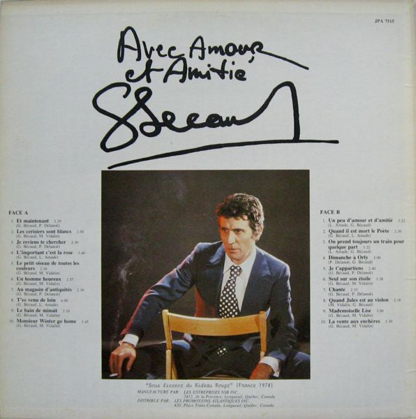 Avec Amour Et Amitié Gilbert Bécaud Gilbert Bécaud
