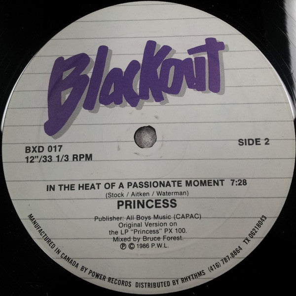 Tell Me Tomorrow / Say I'm Your Number One / In The Heat Of The Passionate Moment Princess