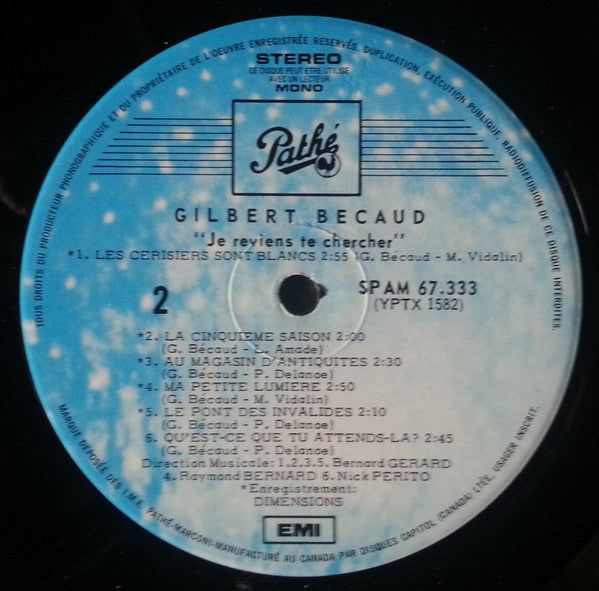 Je Reviens Te Chercher Gilbert Bécaud