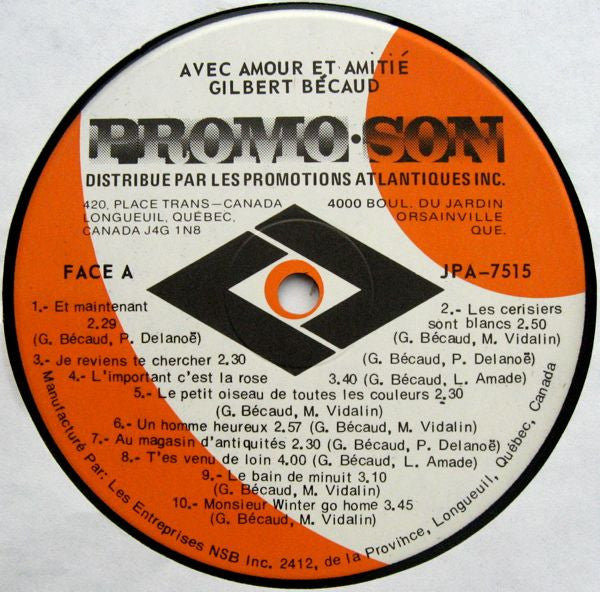 Avec Amour Et Amitié Gilbert Bécaud Gilbert Bécaud