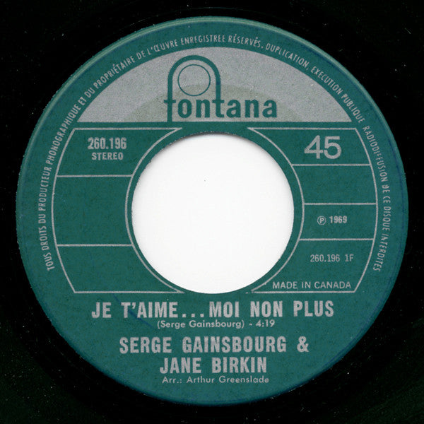 Je T'aime...Moi Non Plus / Jane B. Serge Gainsbourg,Jane Birkin