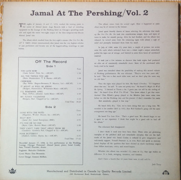 Jamal At The Pershing Volume Two Ahmad Jamal