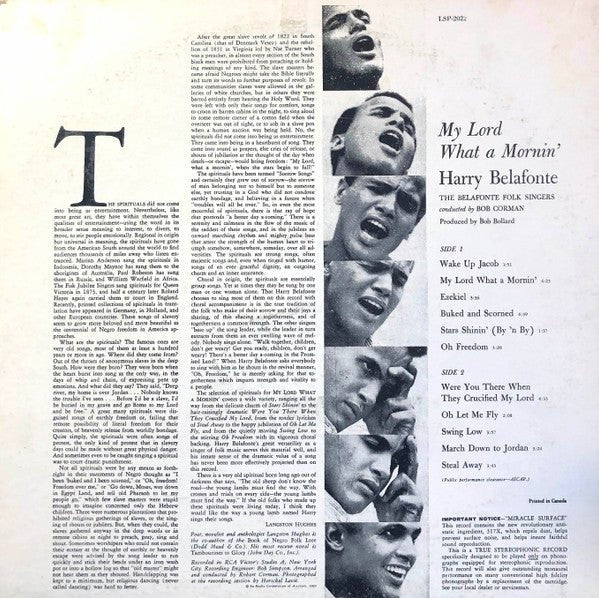 My Lord What A Mornin' Harry Belafonte