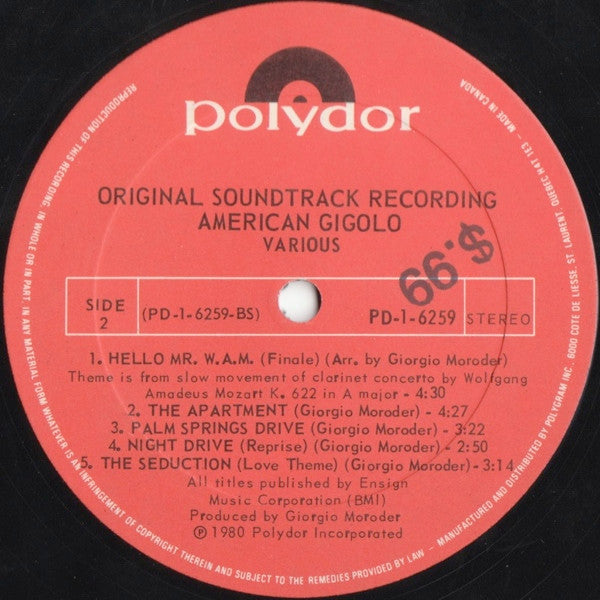 American Gigolo (Original Soundtrack Recording) Various,Giorgio Moroder