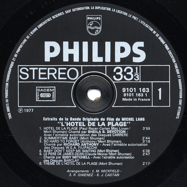 L'Hôtel De La Plage (Extraits De La Bande Originale Du Film De Michel Lang) Mort Shuman