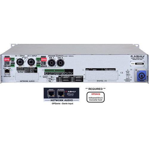 Ashly NXE8002BD NXE Series 2-Channel Networkable Multi-Mode Power Amplifier with OPDAC4 & OPDante Cards