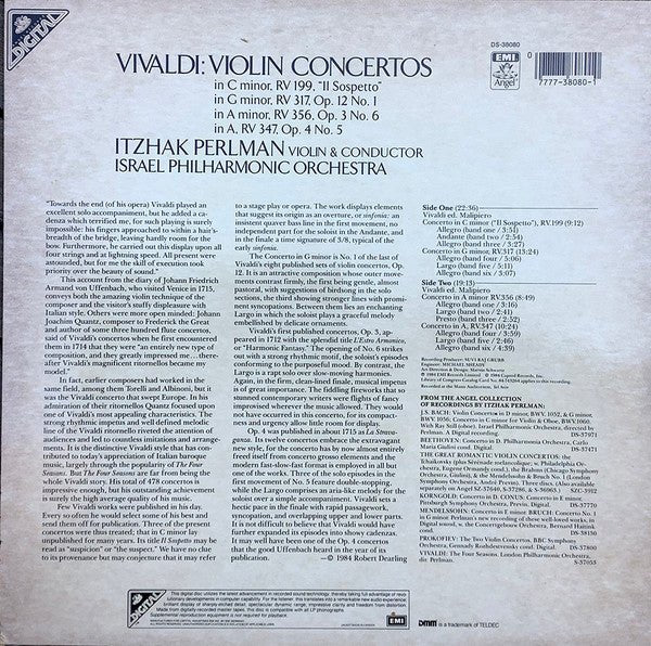 Four Violin Concertos Antonio Vivaldi,Itzhak Perlman,Israel Philharmonic Orchestra