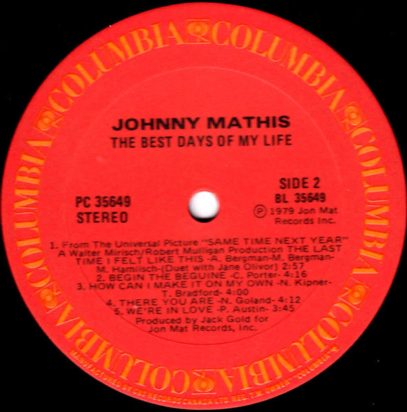 The Best Days Of My Life Johnny Mathis