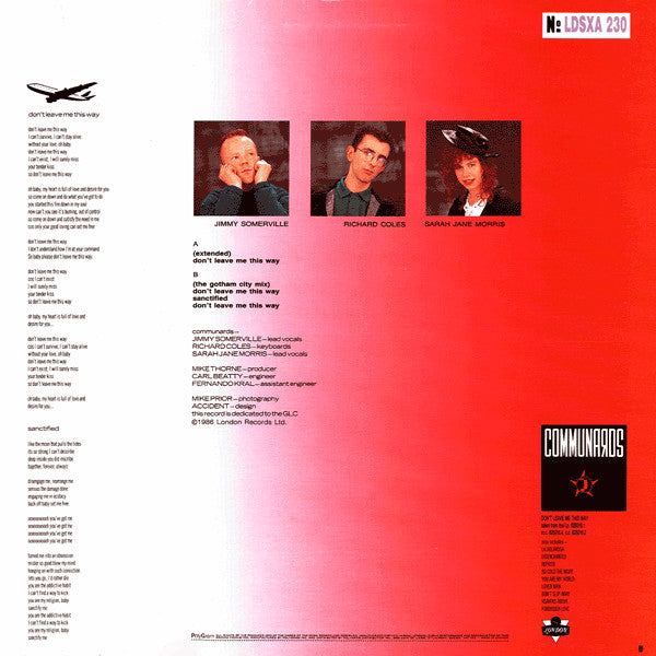 Don't Leave Me This Way (The Gotham City Mix) (Part 2) The Communards,Sarah Jane Morris
