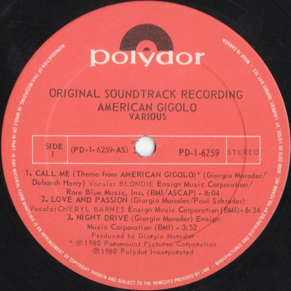 American Gigolo (Original Soundtrack Recording) Various,Giorgio Moroder