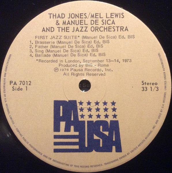 Thad Jones / Mel Lewis & Manuel De Sica And The Jazz Orchestra Thad Jones & Mel Lewis,Manuel De Sica,The Jazz Orchestra