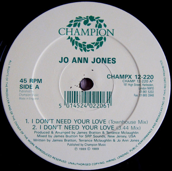 I Don't Need Your Love Jo Ann Jones
