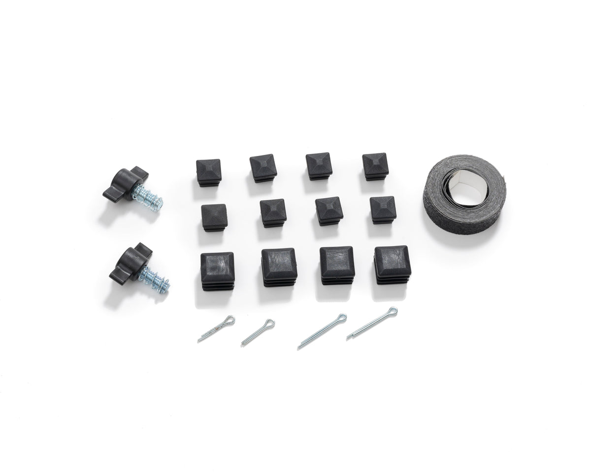 RockNRoller hardware pack with miscellaneous parts for RocknRoller multi-carts, featuring screws, brackets, and accessories.