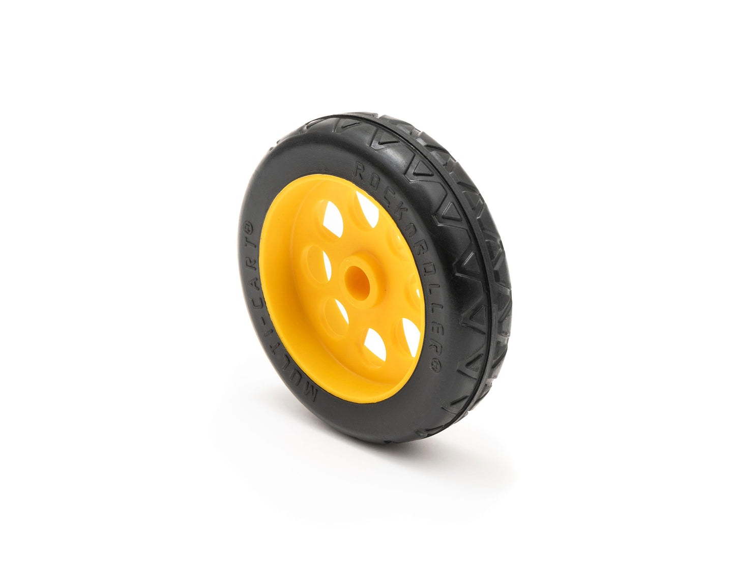 Two RockNRoller 6x1.5-inch R-Trac rear wheels with offset hubs for RMH1 and R2 carts, shown with detailed tread and hub design.