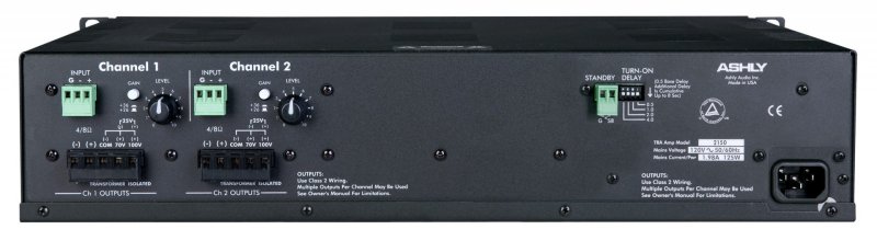 Ashly TRA2150 Rackmount Stereo Power Amplifier with 70V/100V Transformer - 80 Watts per Channel at 8 Ohms