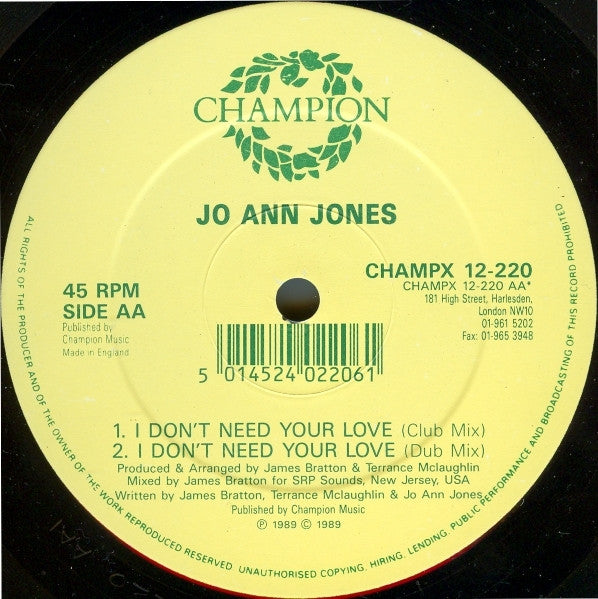 I Don't Need Your Love Jo Ann Jones