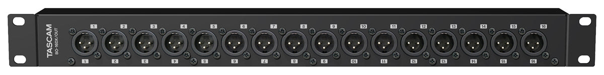 Tascam Breakout Box with 16 balanced audio output jacks for professional audio recording and mixing setups.