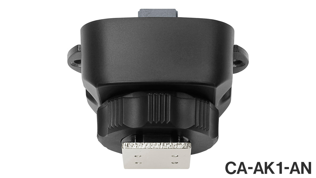 Tascam CA-AK1-An cold shoe mount conversion adapter attached to Tascam audio recorder for video and DSLR use.