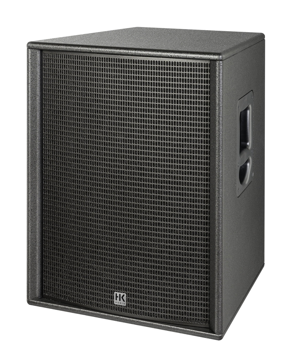 HK Audio PREMIUM PR:O D2 15-inch active monitor showing its front grille and control panel with branding and speaker components.
