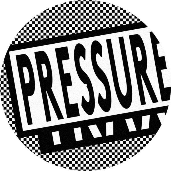Rectangle Triangle Pressure Traxx Slipmat placed on a turntable, showcasing its design and material for DJ equipment use.
