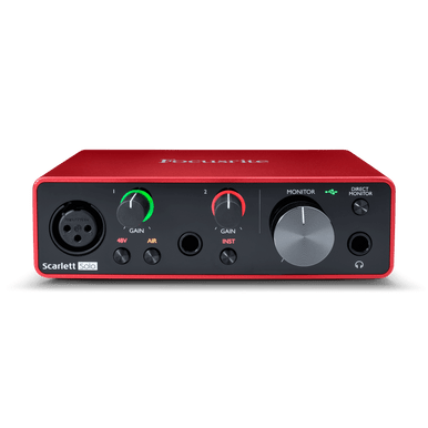 Focusrite Scarlett Solo 3rd Gen USB audio interface with front panel inputs and controls, used with Cubase LE.