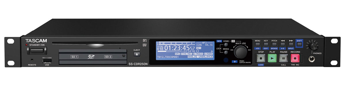 Tascam solid state recorder with dual SD card slots and CDR drive, compact component media player and recorder.