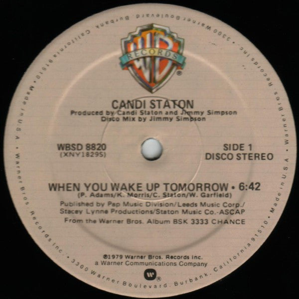 Candi Staton - When You Wake Up Tomorrow, 12" vinyl, on Warner Bros. Records (1979)