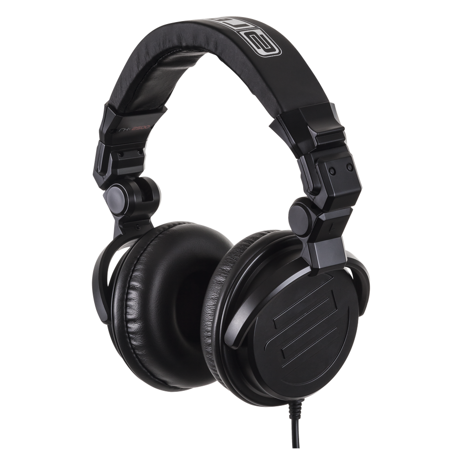 Reloop professional DJ headphones in black, foldable closed-back design with adjustable headband and padded ear cups.