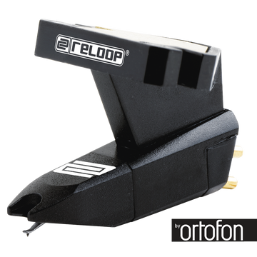 Reloop turntable stylus cartridge with headshell mounting, designed for high-quality vinyl playback and easy installation.