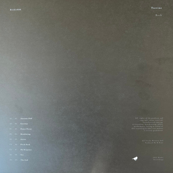 Trevino - Back (2xLP) (Mint (M)) | Rectangle Triangle | Media Condition: Mint (M)
Sleeve Condition: Mint (M)


 

Notes:



 

A1.  Anxious Dub A2.  Gat 