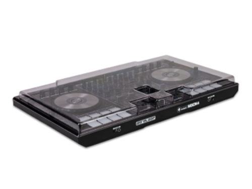 Decksaver Reloop Mixon 4 DJ controller cover, clear protective plastic case for DJ gear, shows the cover on the controller.
