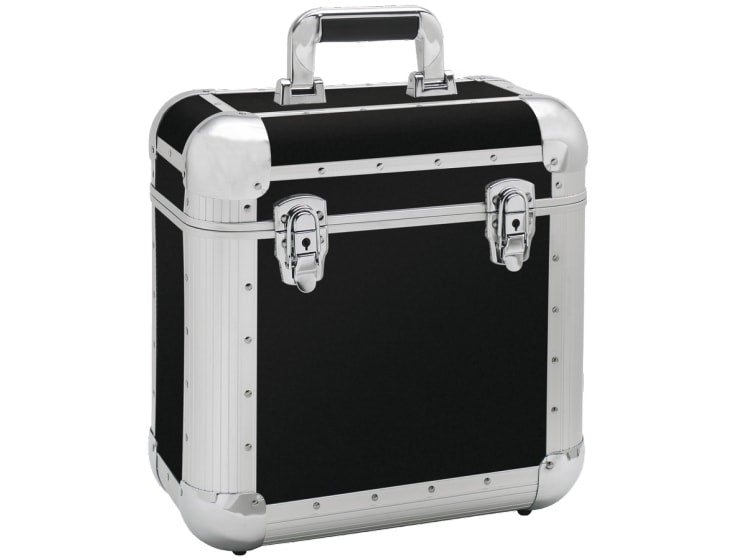 Black Reloop 60 Record Case with sturdy handle and protective exterior, designed to securely store and transport vinyl records.