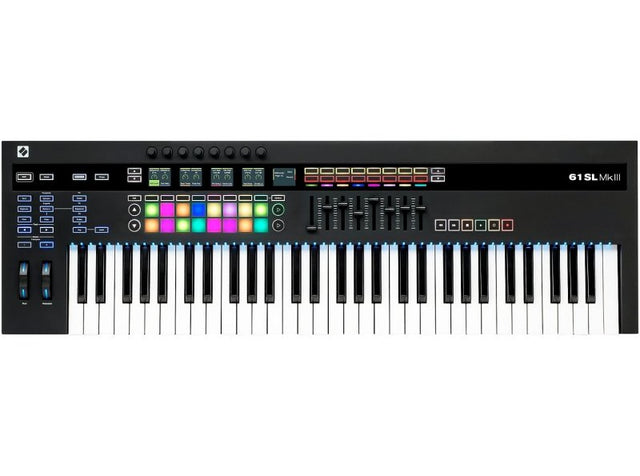 Novation 61SL-MK3 61-key SL keyboard controller with semi-weighted keys, compact MIDI controller for music production.