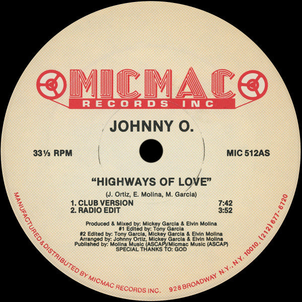 Johnny O - Highways Of Love (12") (Very Good Plus (VG+)) 